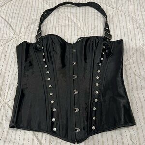 Black Corset with Halter Straps and Silver Accents